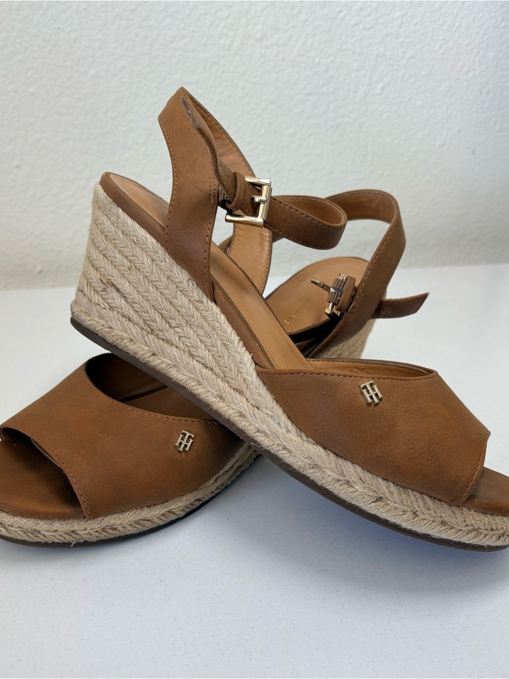 Tommy Hilfiger Brown Espadrille Wedge Sandals, Size 9